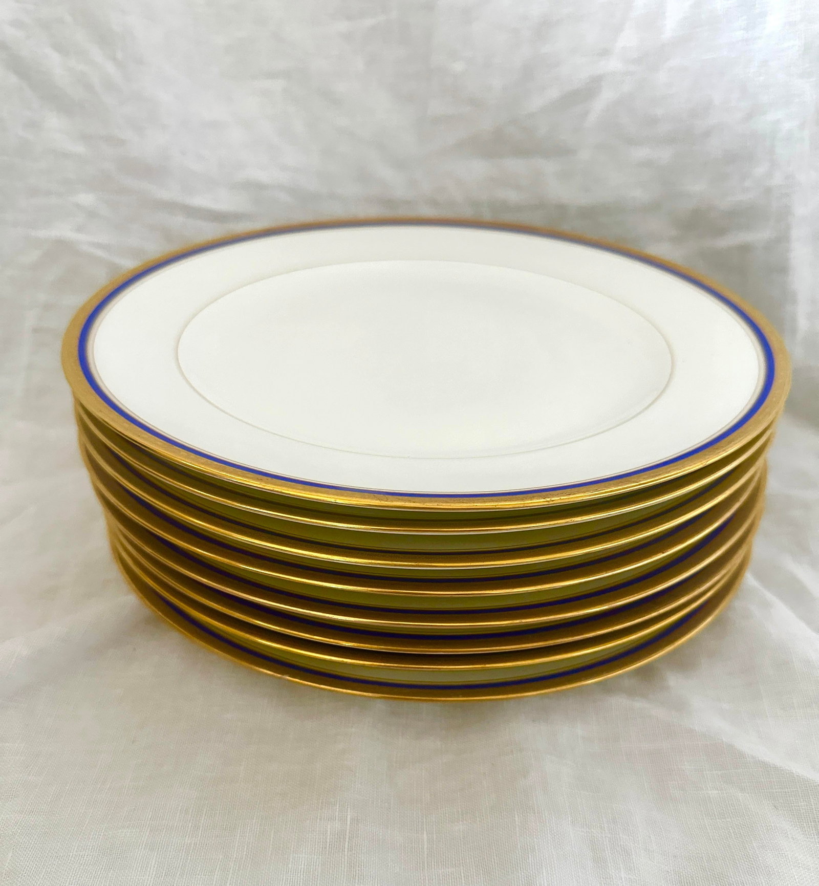 Set of 8 Gold & Blue Rim Dinner Plates by C. Ahrenfeldt - 2