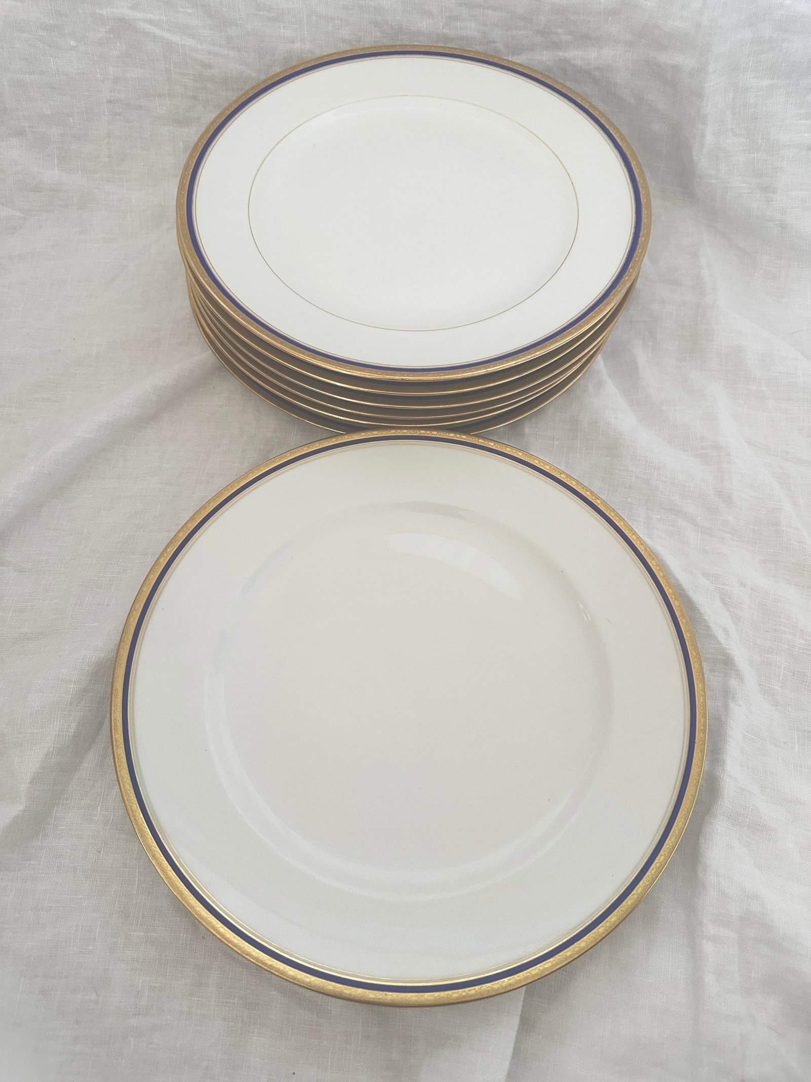 Set of 8 Gold & Blue Rim Dinner Plates by C. Ahrenfeldt - 5