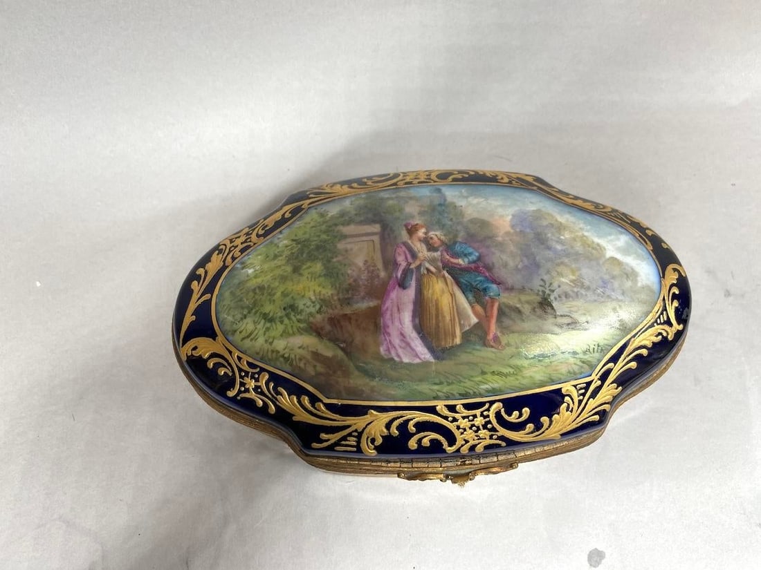 1880 French Sevres Blue Porcelain Gilt Box - 1 Pc - 12