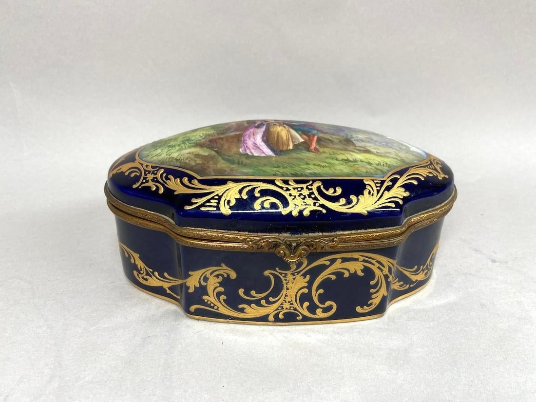 1880 French Sevres Blue Porcelain Gilt Box - 1 Pc - 15
