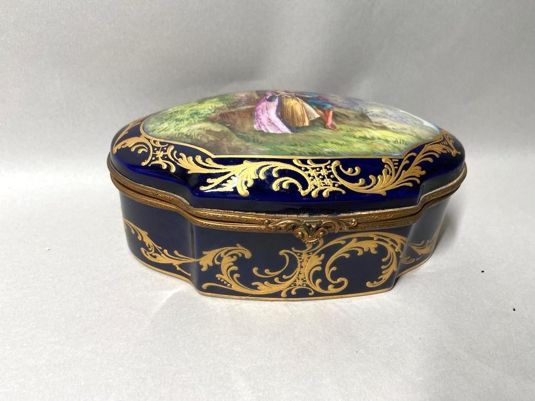 1880 French Sevres Blue Porcelain Gilt Box - 1 Pc - 2