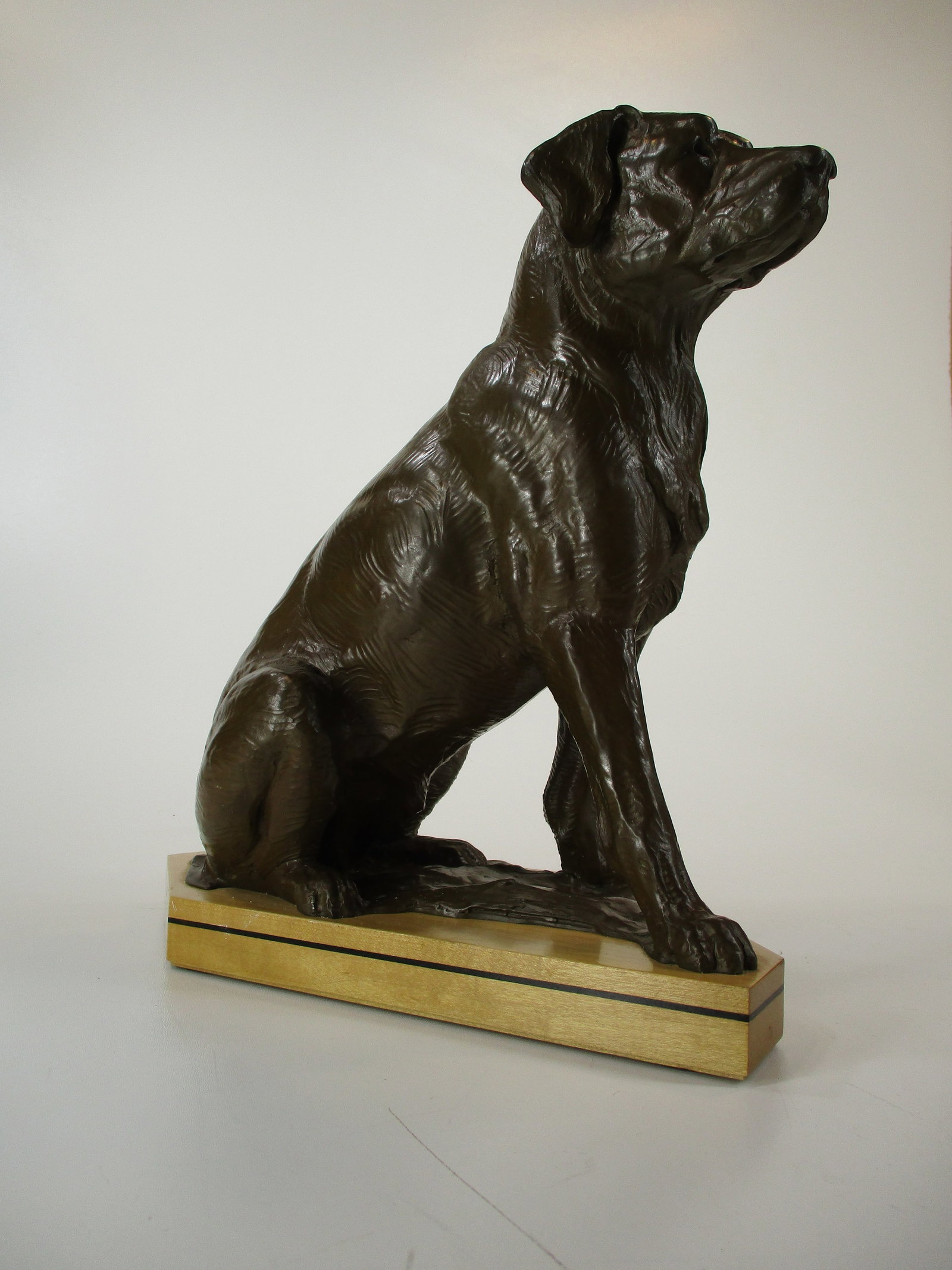Dan Ostermiller, Bronze Dog, Lab, Labrador Sitting Statue, Wooden Bace Artist Signed: 1995, 2/20 - 16