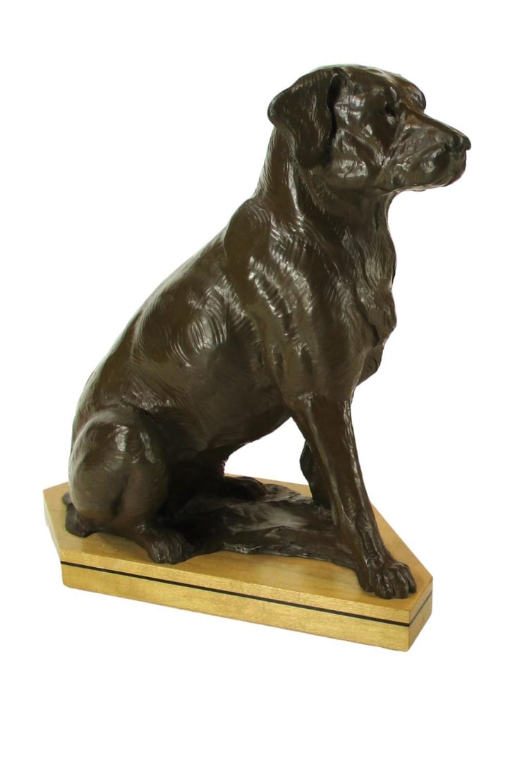 Dan Ostermiller, Bronze Dog, Lab, Labrador Sitting Statue, Wooden Bace Artist Signed: 1995, 2/20 - 18