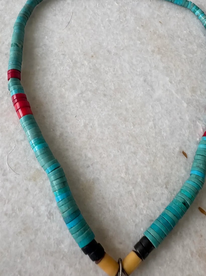 Rare Mid-Century Native American Turquoise Necklace With Eagle Pendant - 3