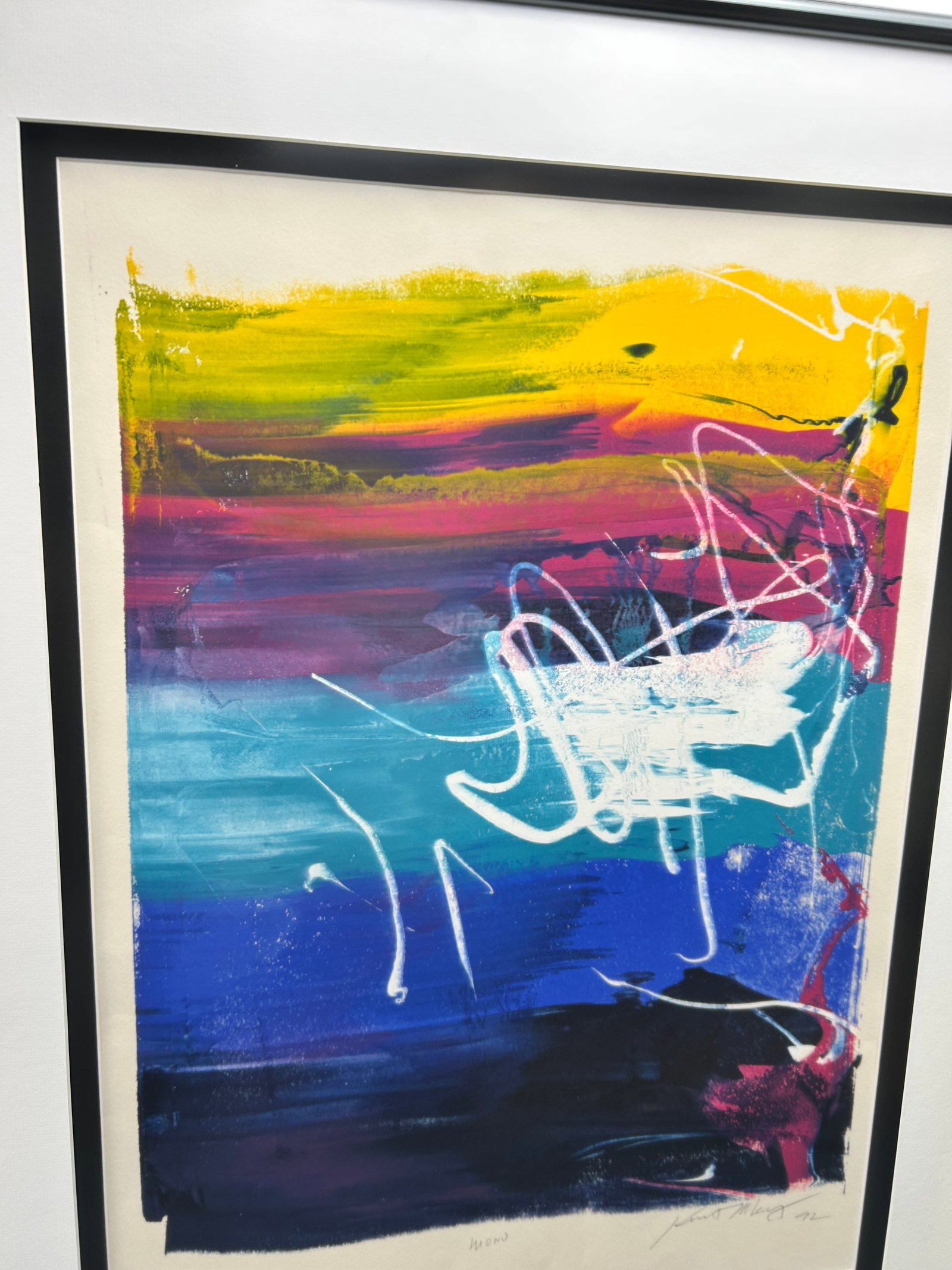1992 Postmodern Abstract Monoprint by Kurt Merry in Custom Nielsen Pewter Frame - 3