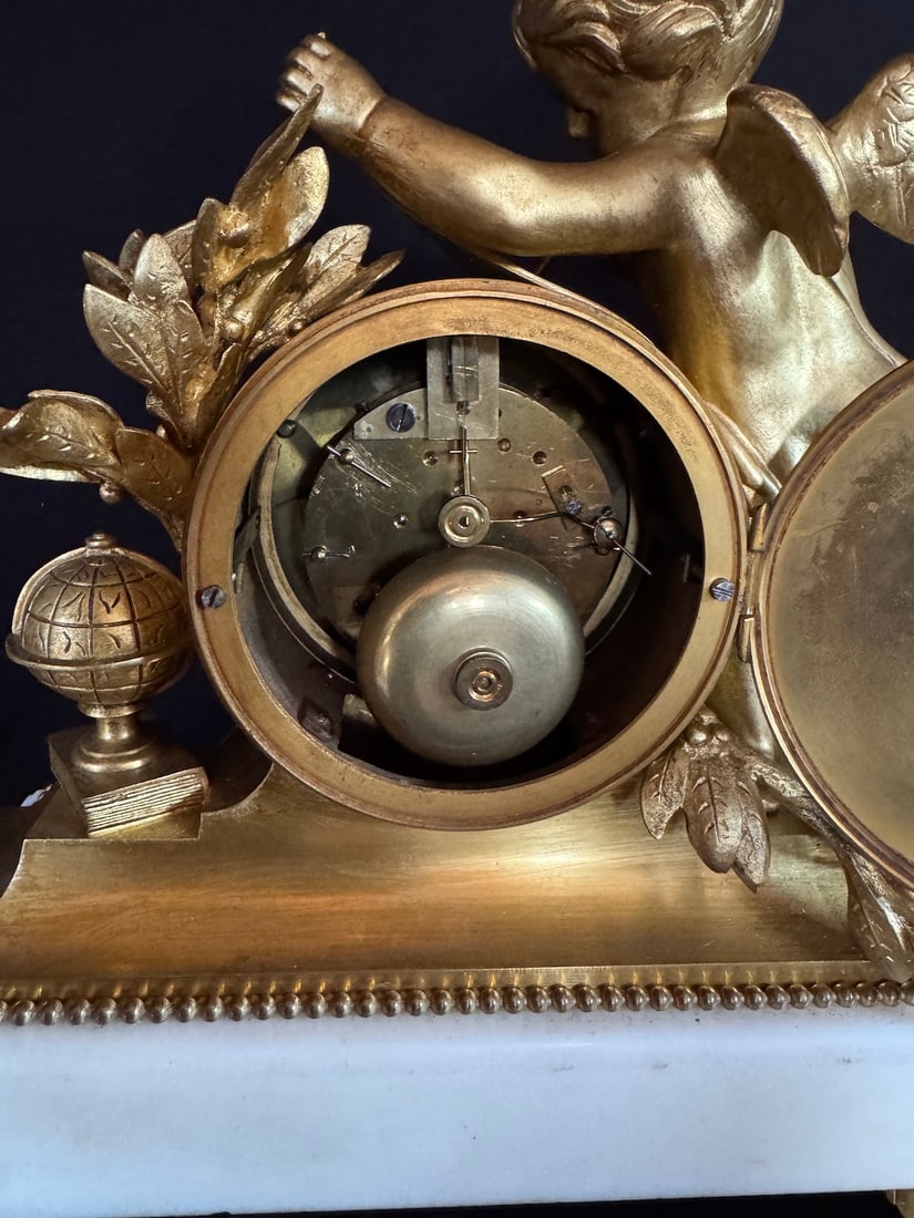 19thC French Louis XVI Gold Ormolu Clock Set - 3 Pc - 4