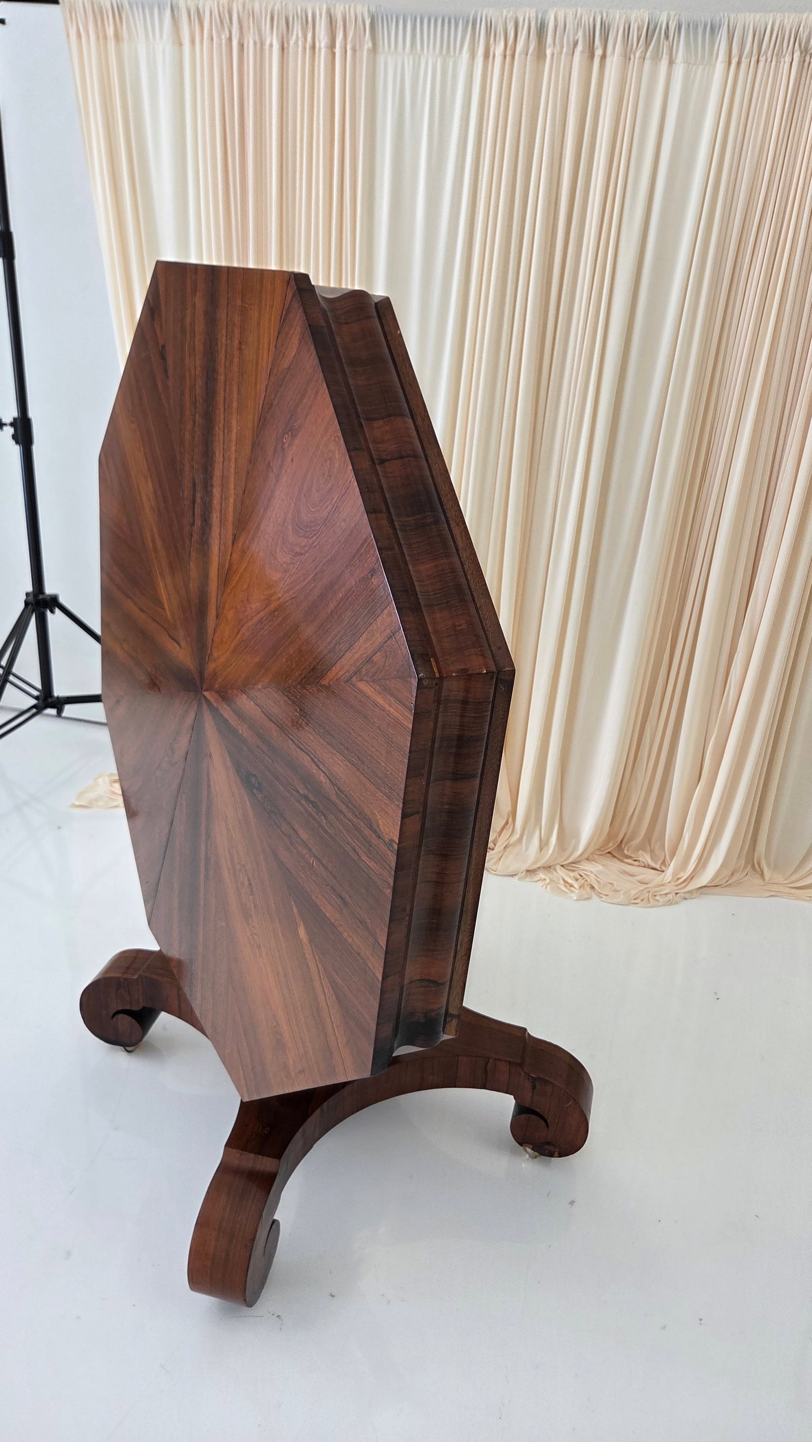 Antique Octagonal Walnut Finish Tilt ( Snap) Pedestal Center Table - 10