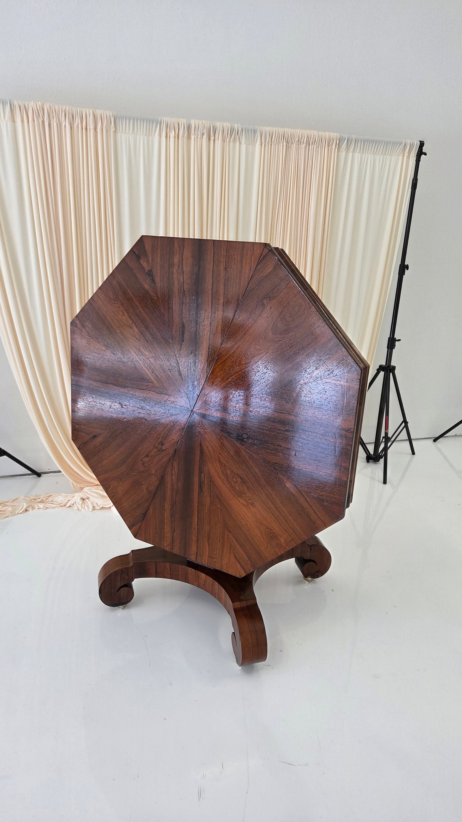 Antique Octagonal Walnut Finish Tilt ( Snap) Pedestal Center Table - 11