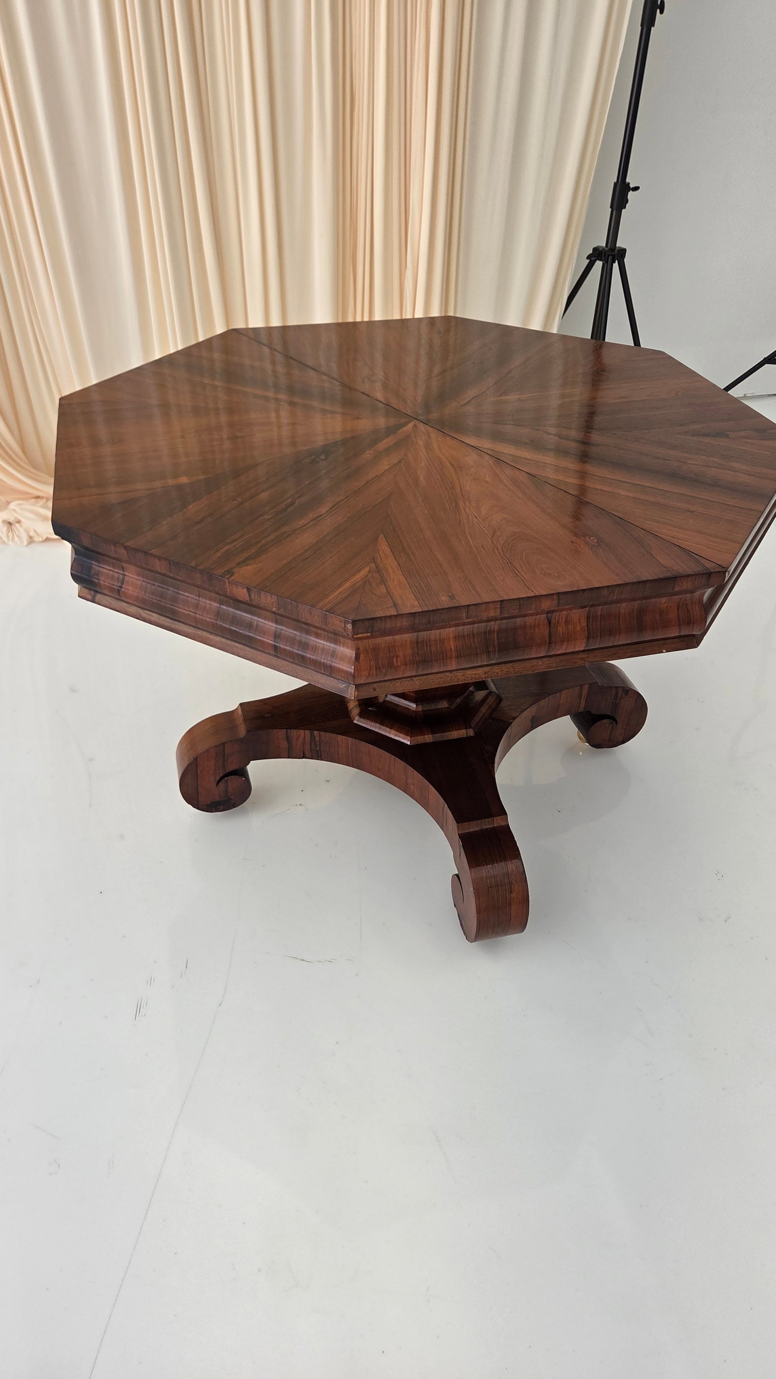 Antique Octagonal Walnut Finish Tilt ( Snap) Pedestal Center Table - 3