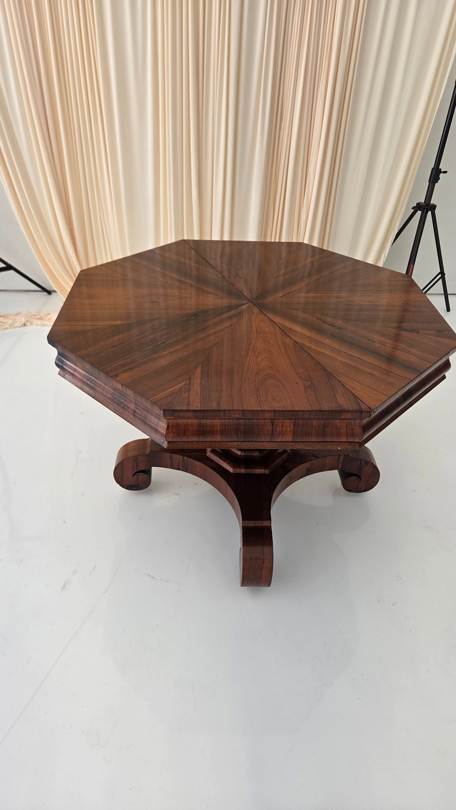Antique Octagonal Walnut Finish Tilt ( Snap) Pedestal Center Table - 4