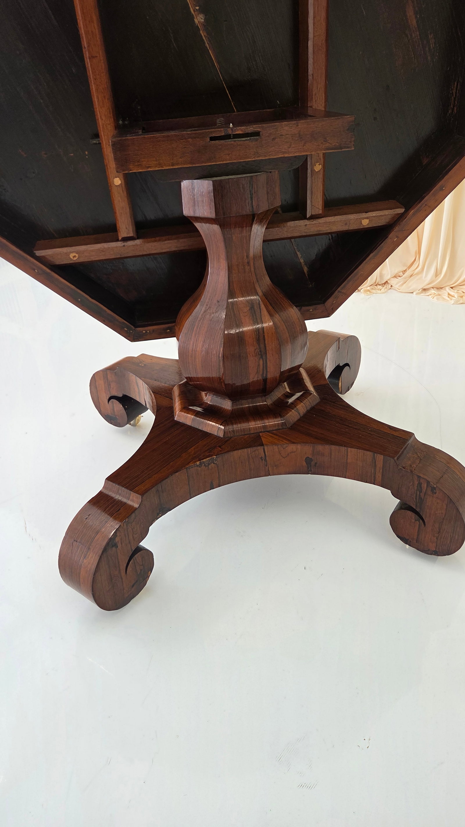 Antique Octagonal Walnut Finish Tilt ( Snap) Pedestal Center Table - 5