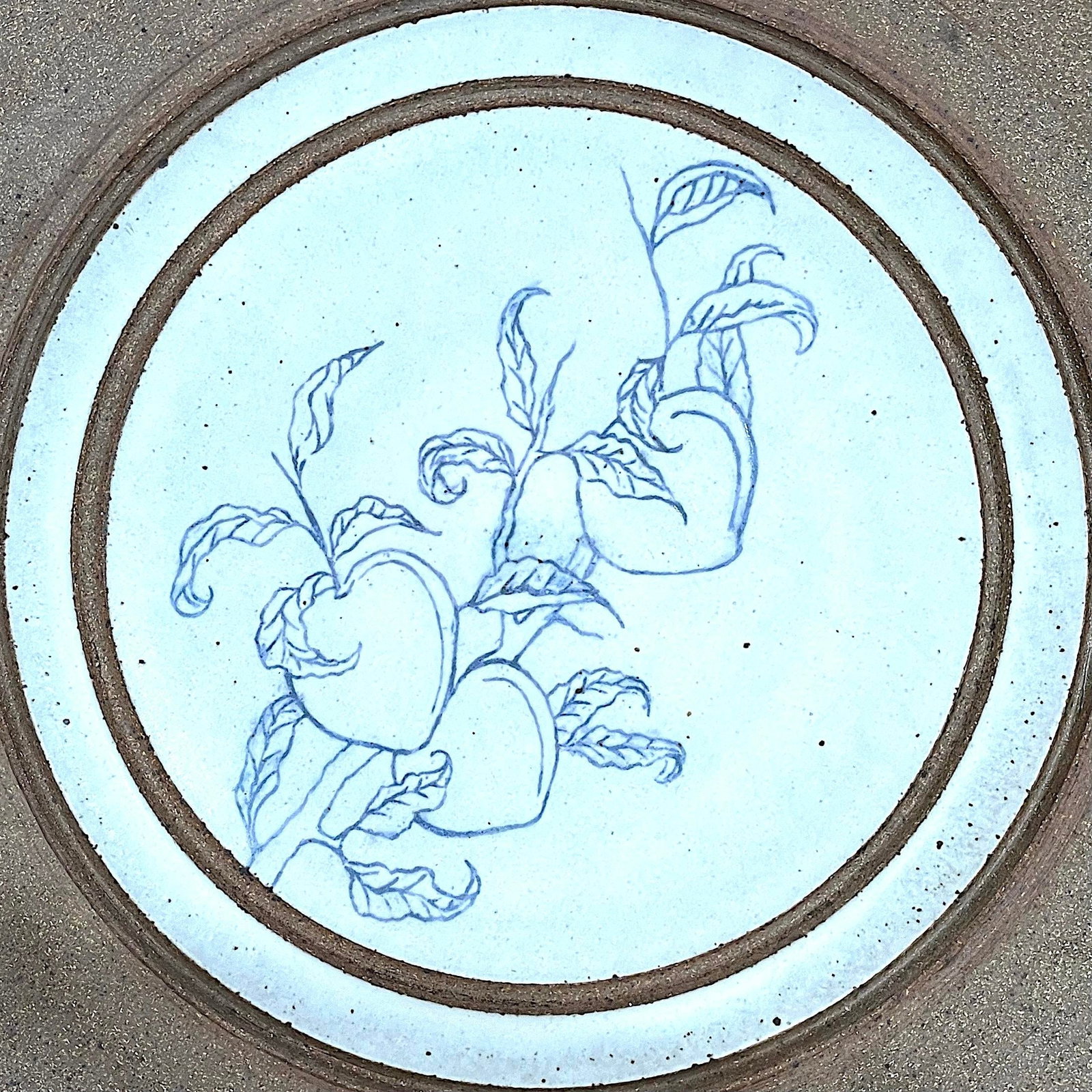 1980's Stoneware Studio Pottery Charger Decorated With Peaches - Ken Edwards Montana Potter - 2