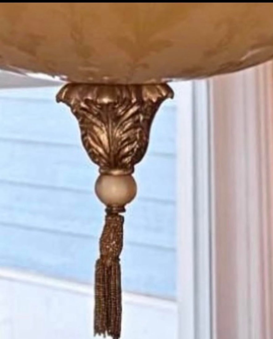 1990s Pasquale Miranda for Murray Feiss, 24" Hollywood Regency Etched Authentic Alabaster Chandeli - 3
