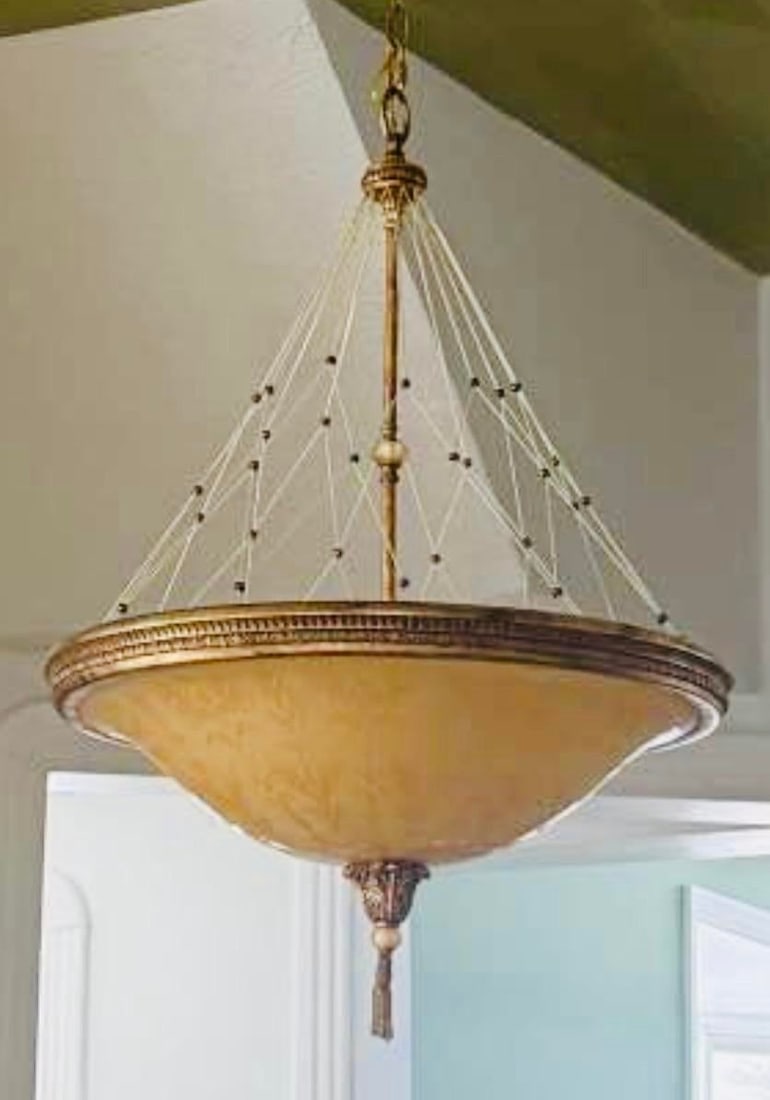 1990s Pasquale Miranda for Murray Feiss, 24" Hollywood Regency Etched Authentic Alabaster Chandeli - 9