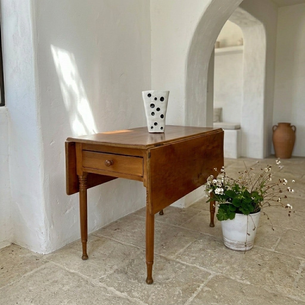 19th-Century American Country Sheraton Primitive Drop-Leaf Table - 2