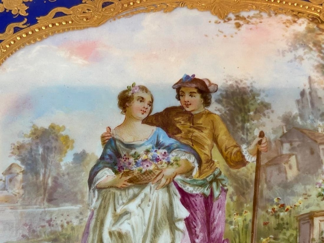19thC Sevres Rococo Blue Porcelain Gallant Box - 1 - 8