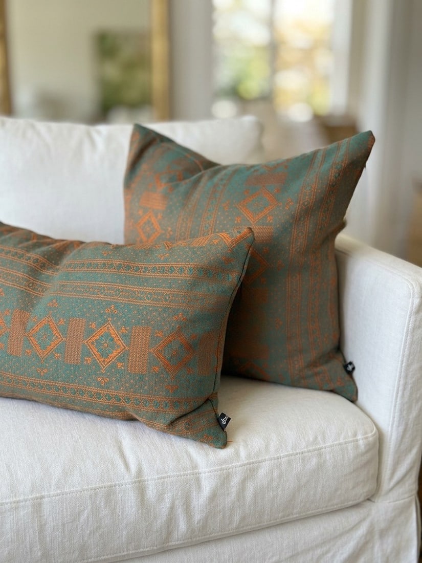 Set of Artisan Nomad Wool Neo-Folk Tribal Throw Pillow, Handworked Locally Chicago - 2
