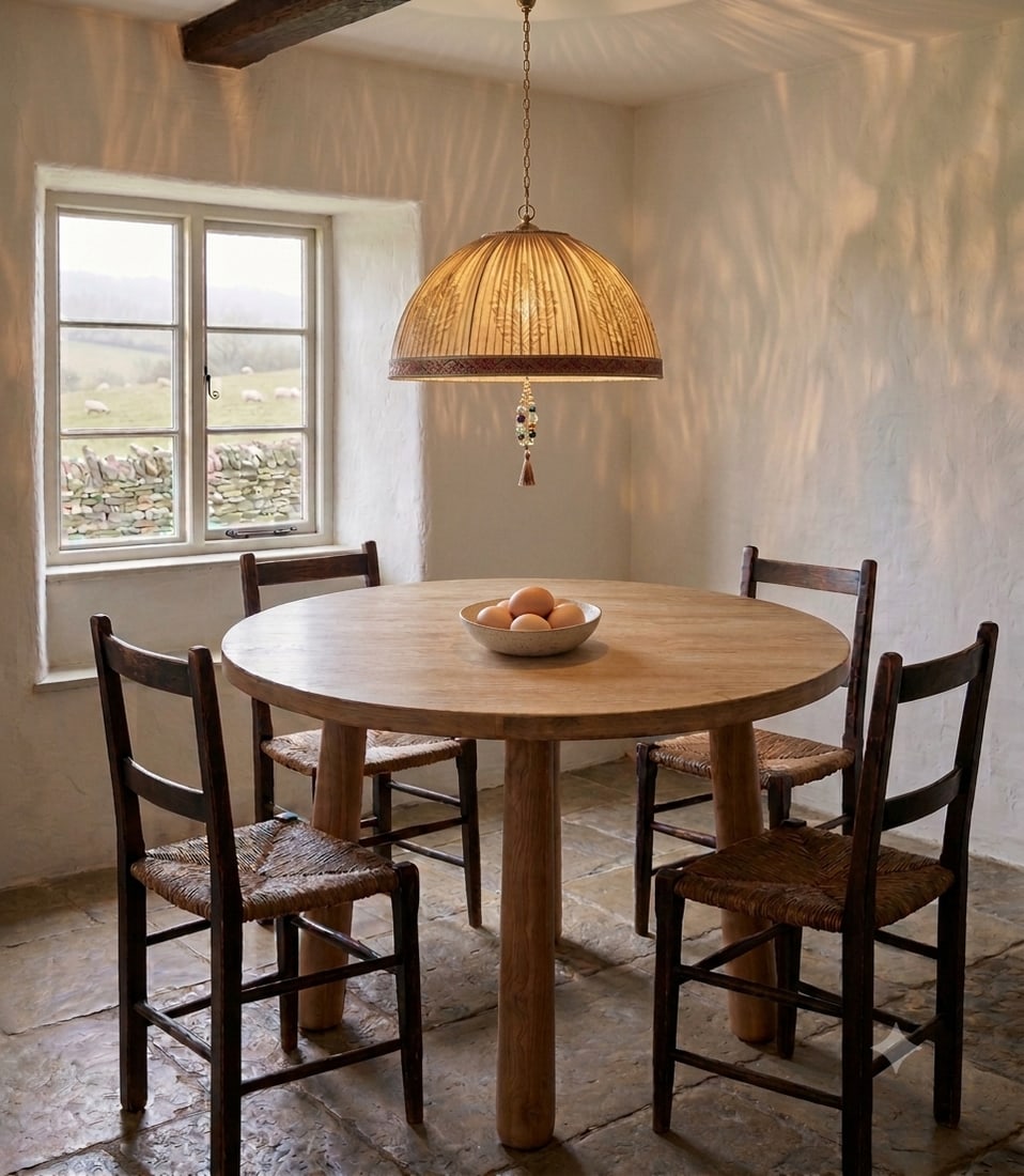 Contemporary Wabi-Sabi 43" Round Solid Mango Wood Pillar Dining or Foyer Table - 2