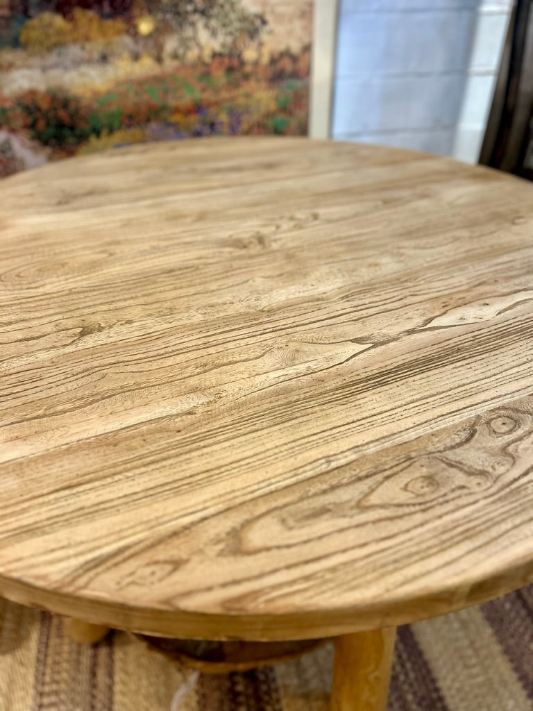 Contemporary Wabi-Sabi 43" Round Solid Mango Wood Pillar Dining or Foyer Table - 4