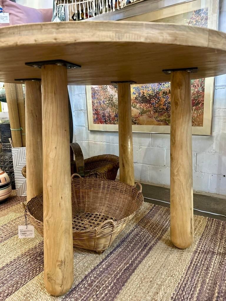 Contemporary Wabi-Sabi 43" Round Solid Mango Wood Pillar Dining or Foyer Table - 5
