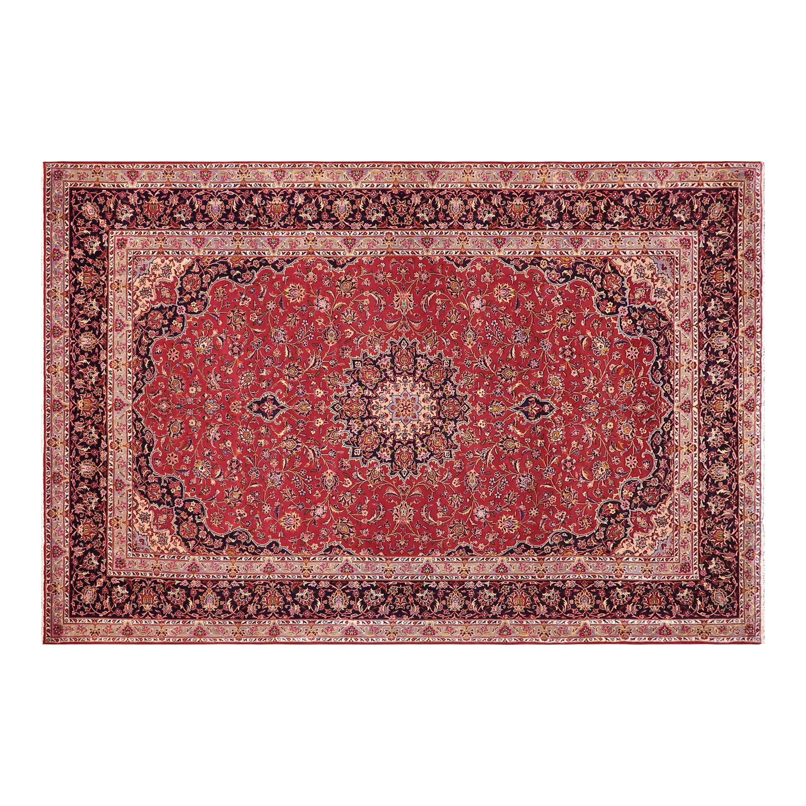 1970s Hand-Knotted Wool Area Rug 9.7x13.7: Elevate your home with this magnificent, hand-knotted Oriental rug. This grand-sized carpet features a highly detailed Central Medallion and bold corner designs, embodying the timeless quality and