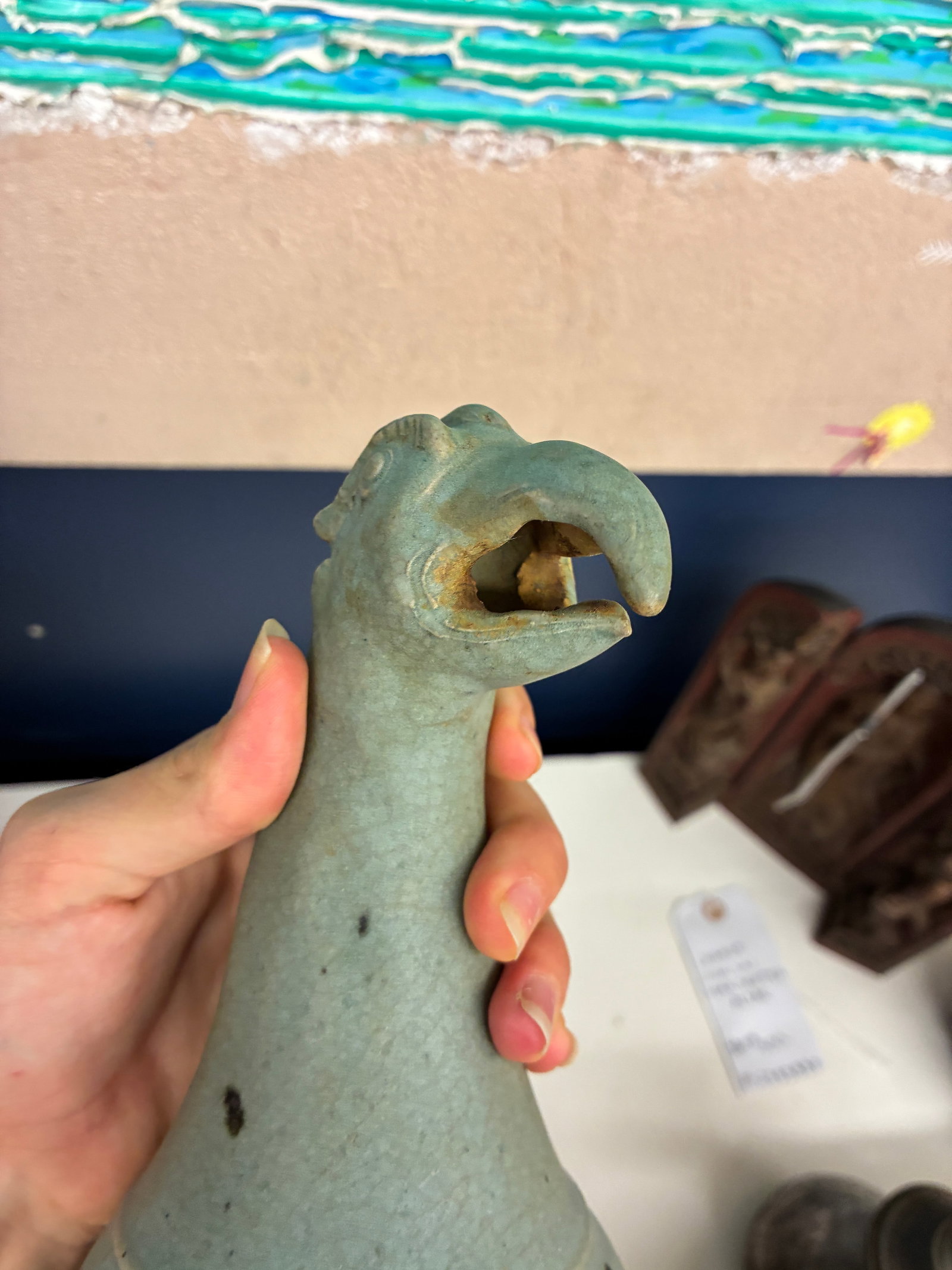 Thai Sawanghalok Celadon Ewer 16th Century W Hamsa Bird Head Mouth - 9