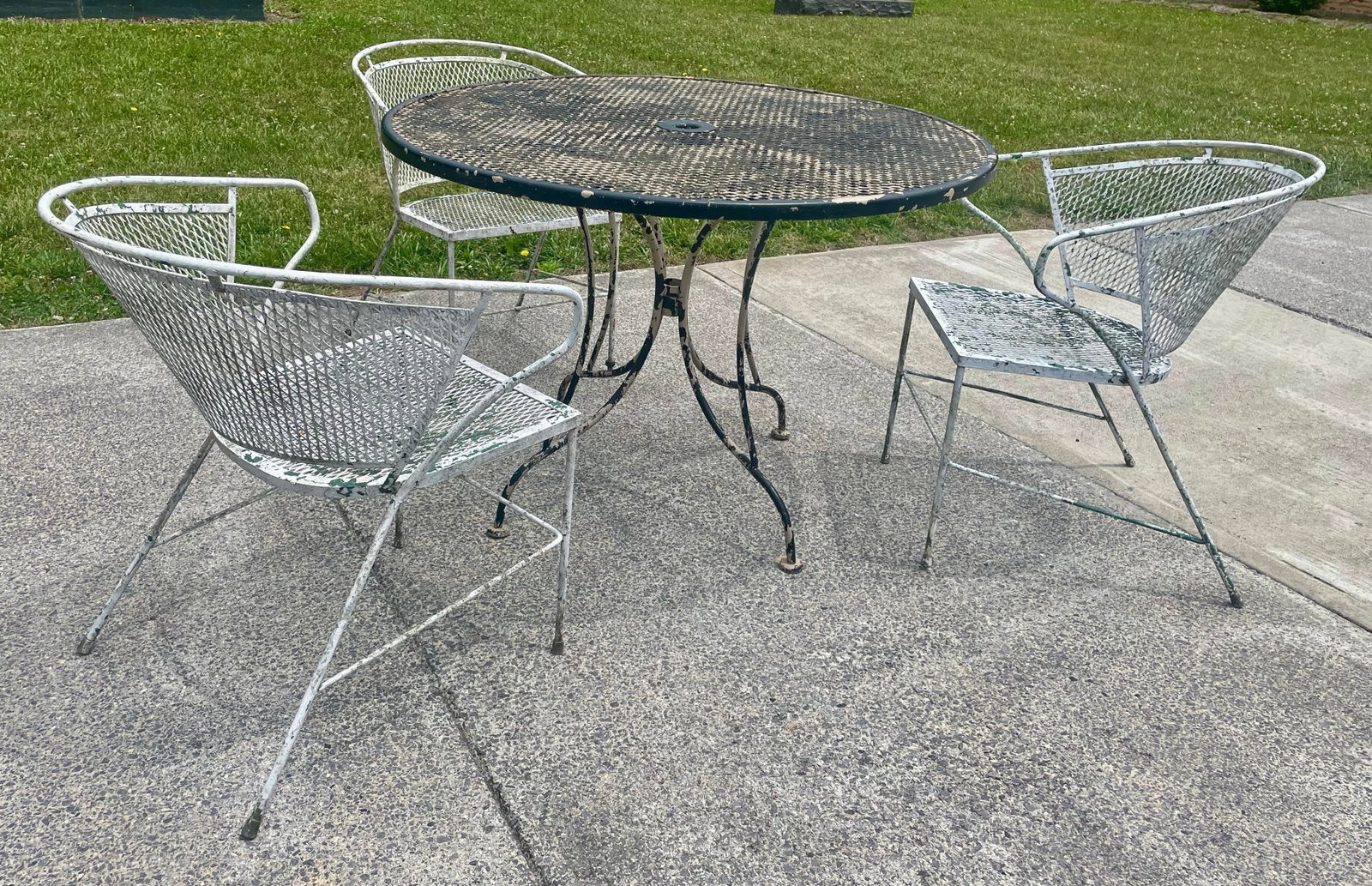 Set of 3 Wrought Iron Garden Patio Chairs Mesh Seats Backs Att Russell Woodard - 12