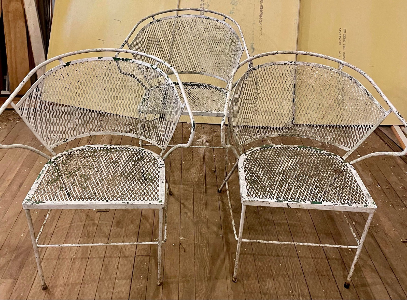 Set of 3 Wrought Iron Garden Patio Chairs Mesh Seats Backs Att Russell Woodard - 3
