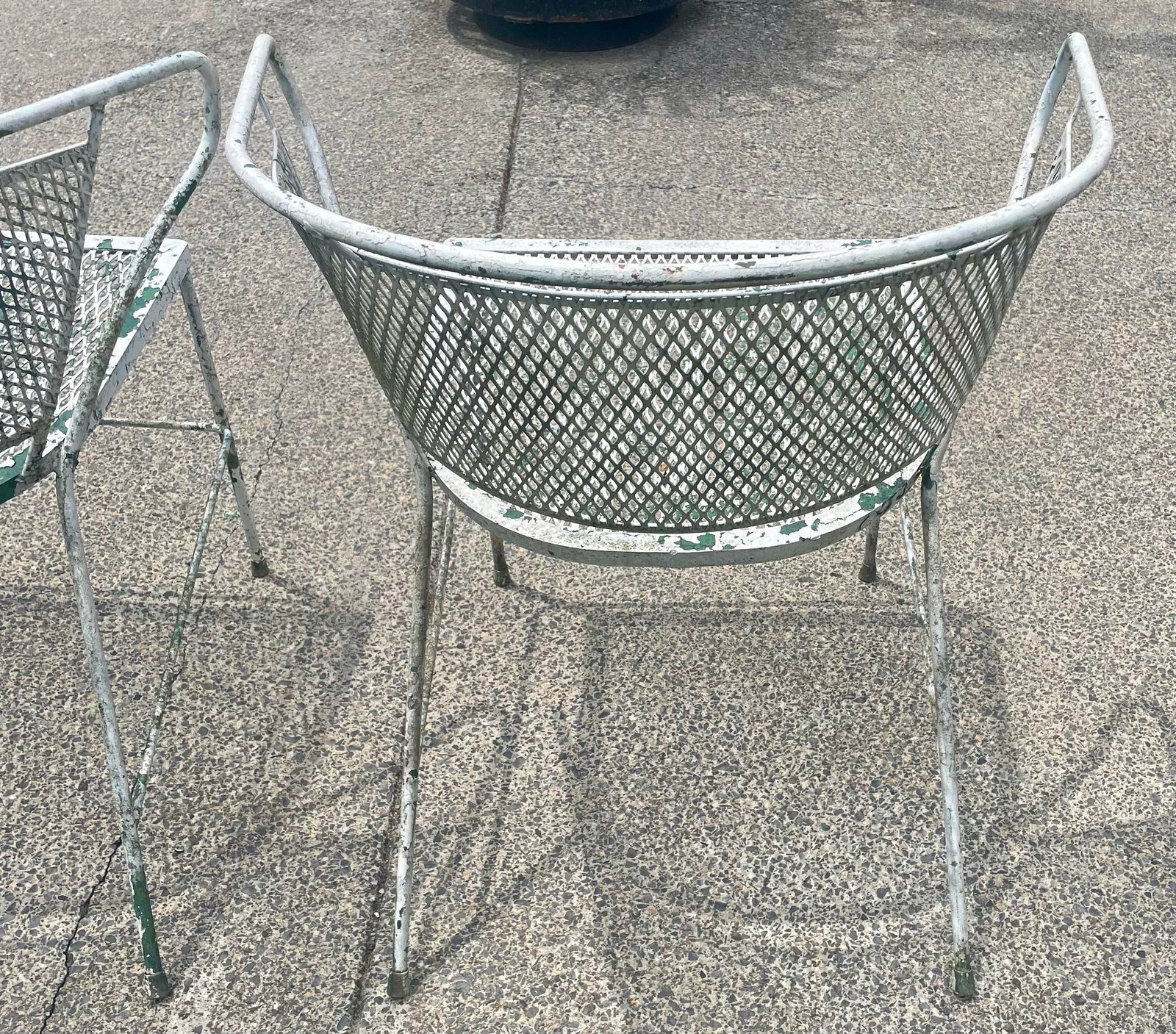 Set of 3 Wrought Iron Garden Patio Chairs Mesh Seats Backs Att Russell Woodard - 7