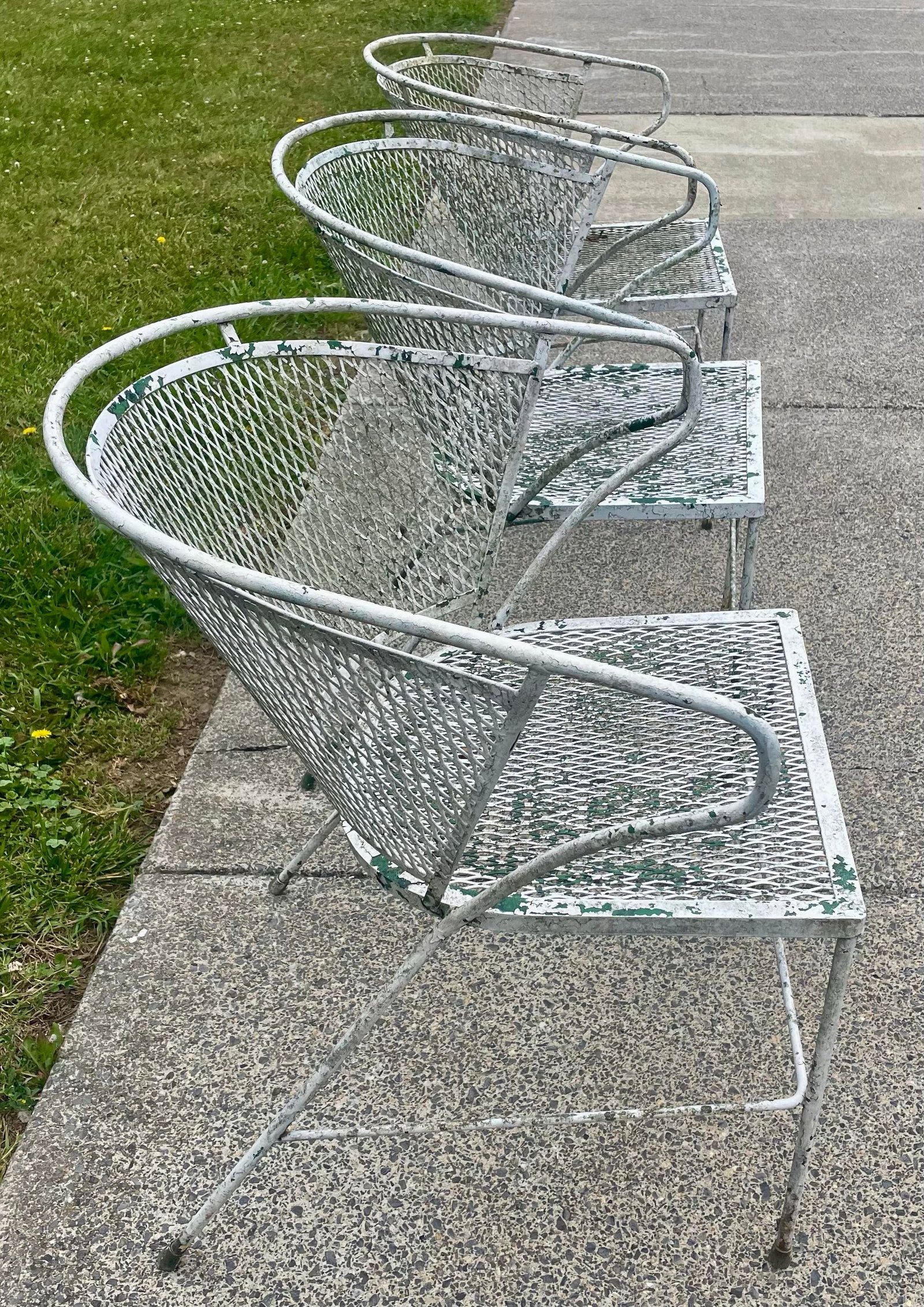Set of 3 Wrought Iron Garden Patio Chairs Mesh Seats Backs Att Russell Woodard - 8