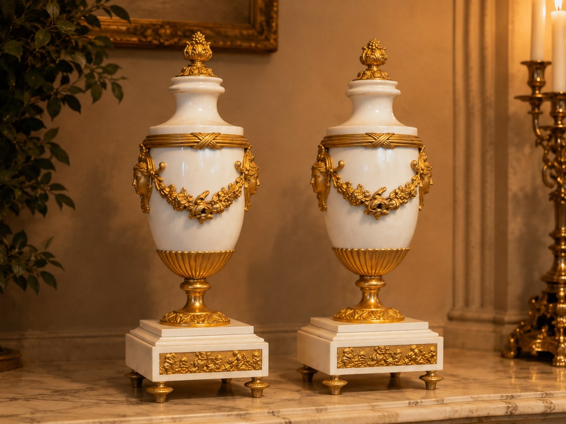 1855 Japy Freres Louis XVI Marble Clock Set - 3 Pc - 12