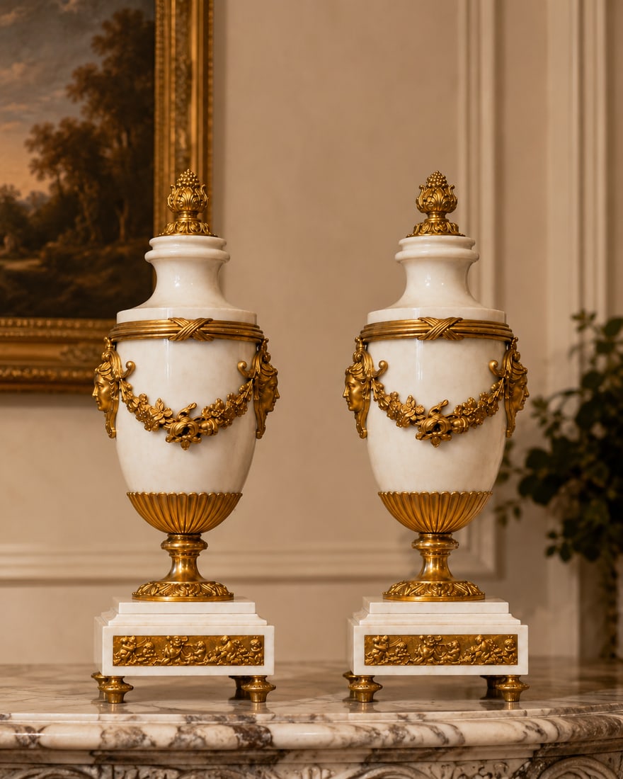 1855 Japy Freres Louis XVI Marble Clock Set - 3 Pc - 13