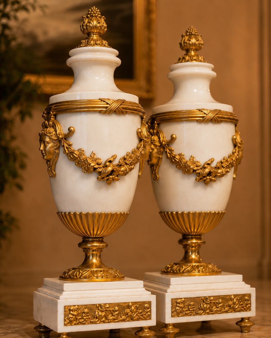 1855 Japy Freres Louis XVI Marble Clock Set - 3 Pc - 16