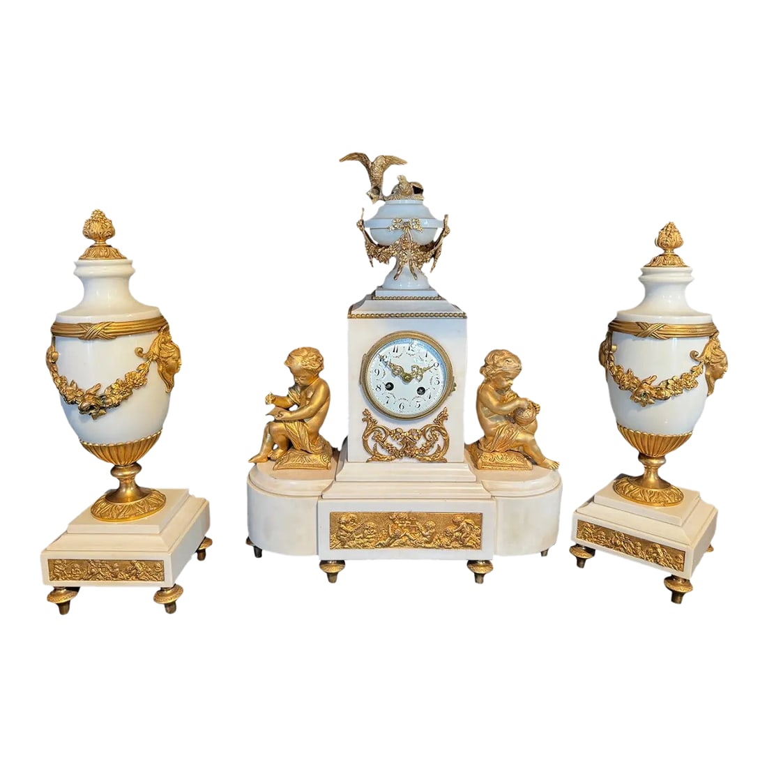 1855 Japy Freres Louis XVI Marble Clock Set - 3 Pc (1 of 18)