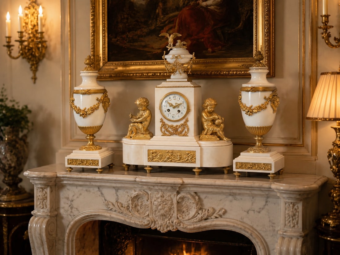 1855 Japy Freres Louis XVI Marble Clock Set - 3 Pc - 2