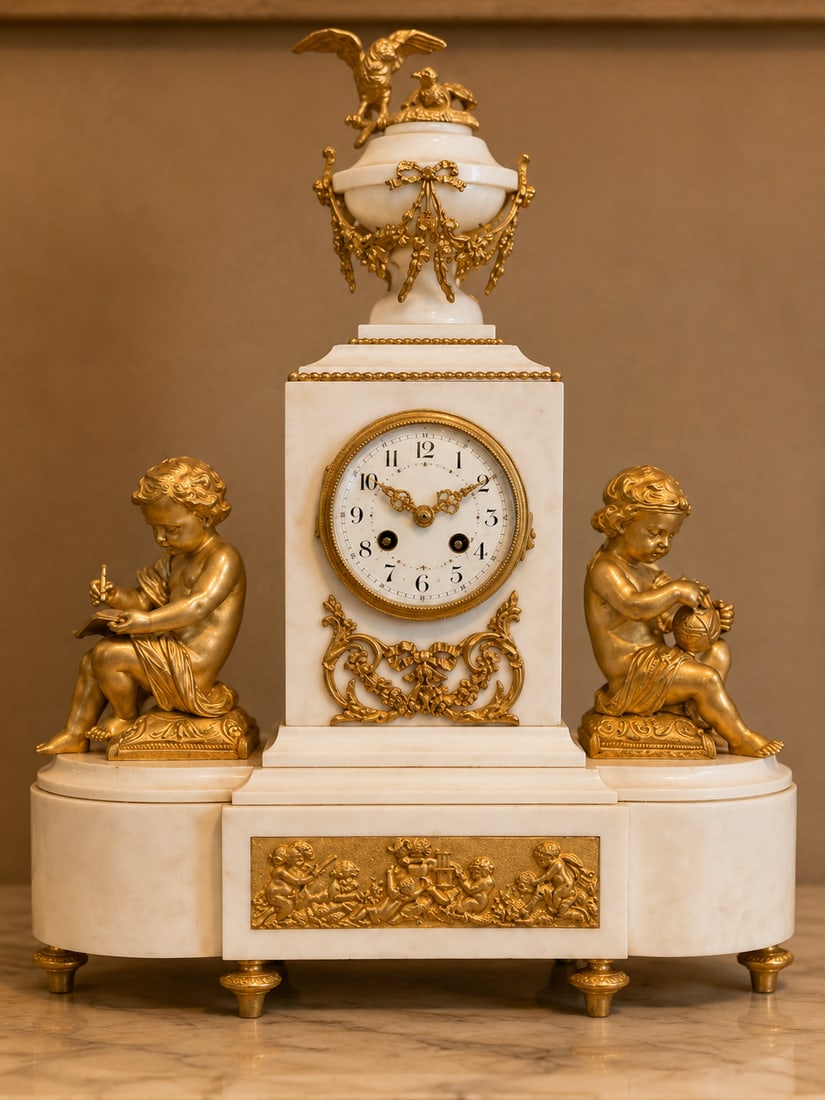 1855 Japy Freres Louis XVI Marble Clock Set - 3 Pc - 3