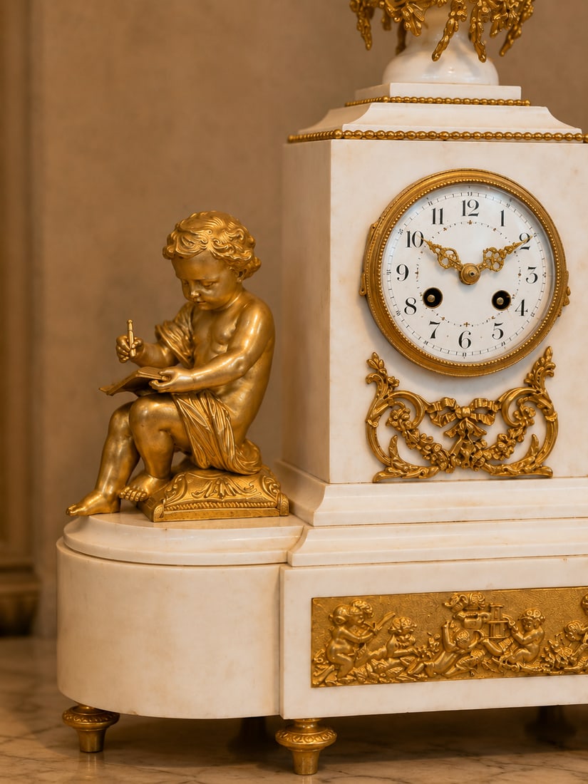 1855 Japy Freres Louis XVI Marble Clock Set - 3 Pc - 8