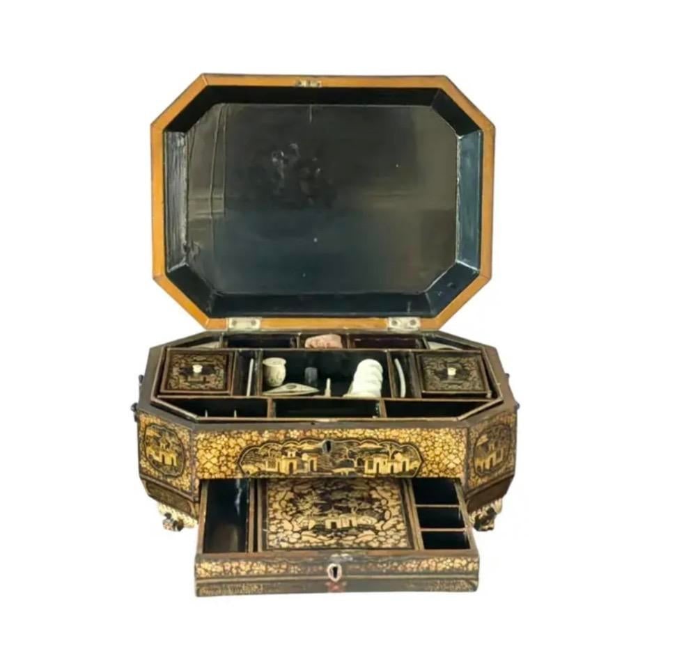 19th Century Chinese Export Lacquer Chinoiserie Sewing Box - 11