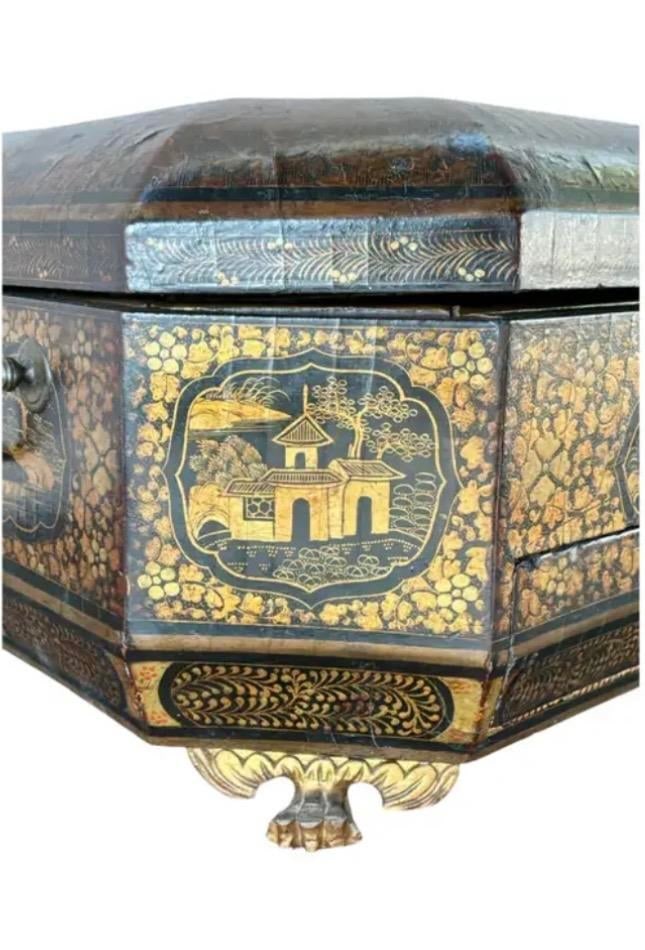 19th Century Chinese Export Lacquer Chinoiserie Sewing Box - 14