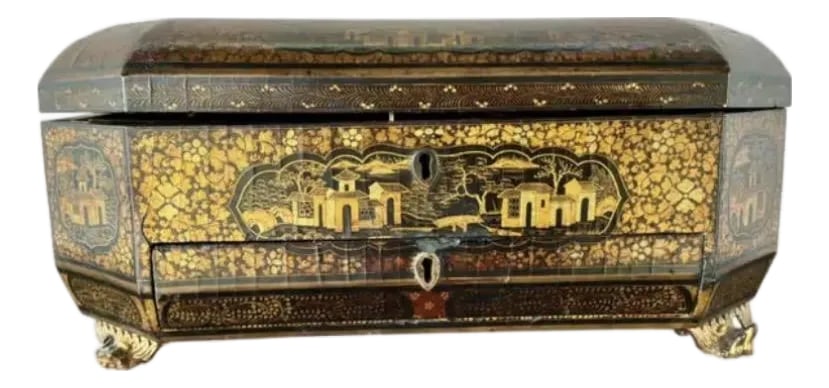 19th Century Chinese Export Lacquer Chinoiserie Sewing Box (1 of 15)