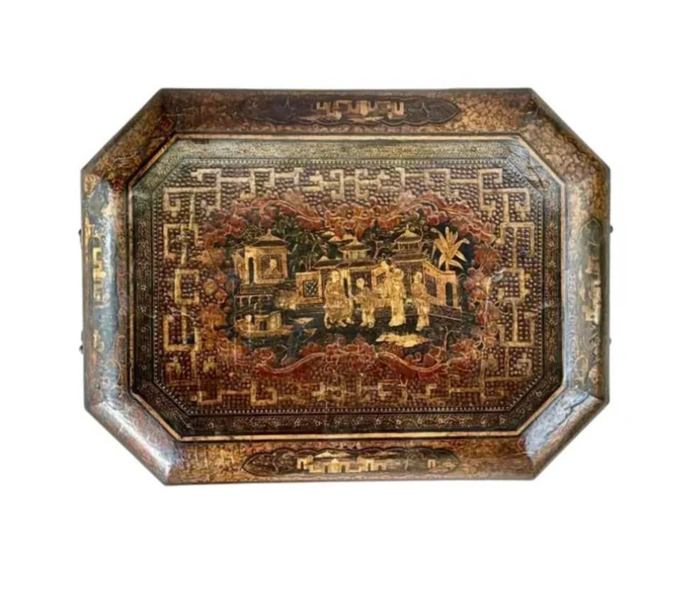 19th Century Chinese Export Lacquer Chinoiserie Sewing Box - 3
