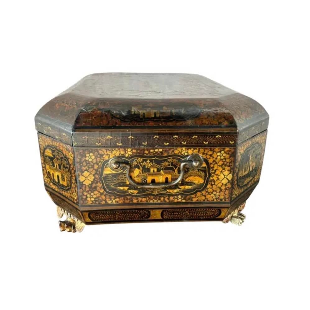 19th Century Chinese Export Lacquer Chinoiserie Sewing Box - 5