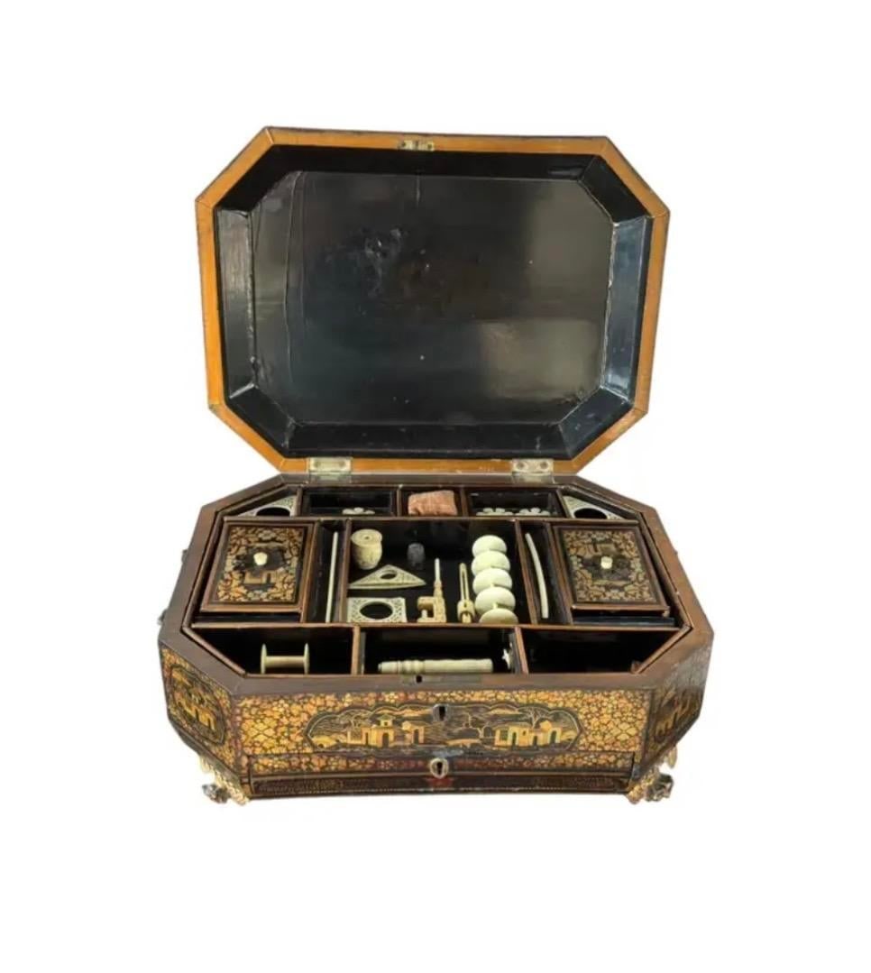 19th Century Chinese Export Lacquer Chinoiserie Sewing Box - 6