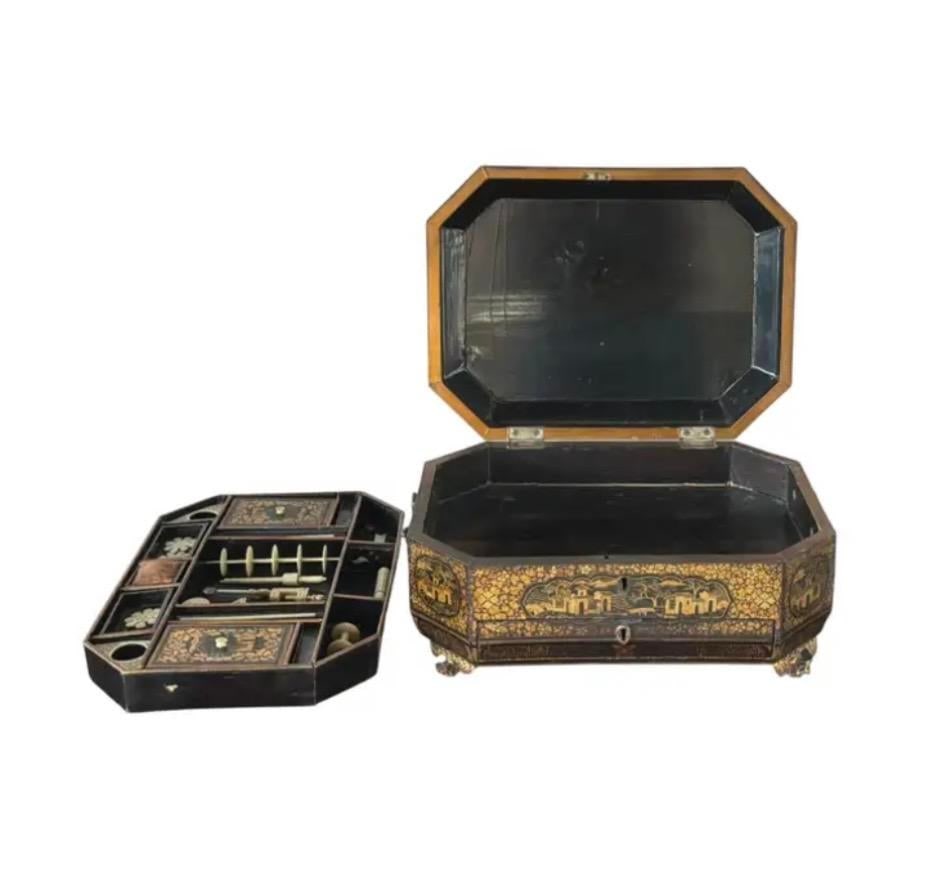 19th Century Chinese Export Lacquer Chinoiserie Sewing Box - 8