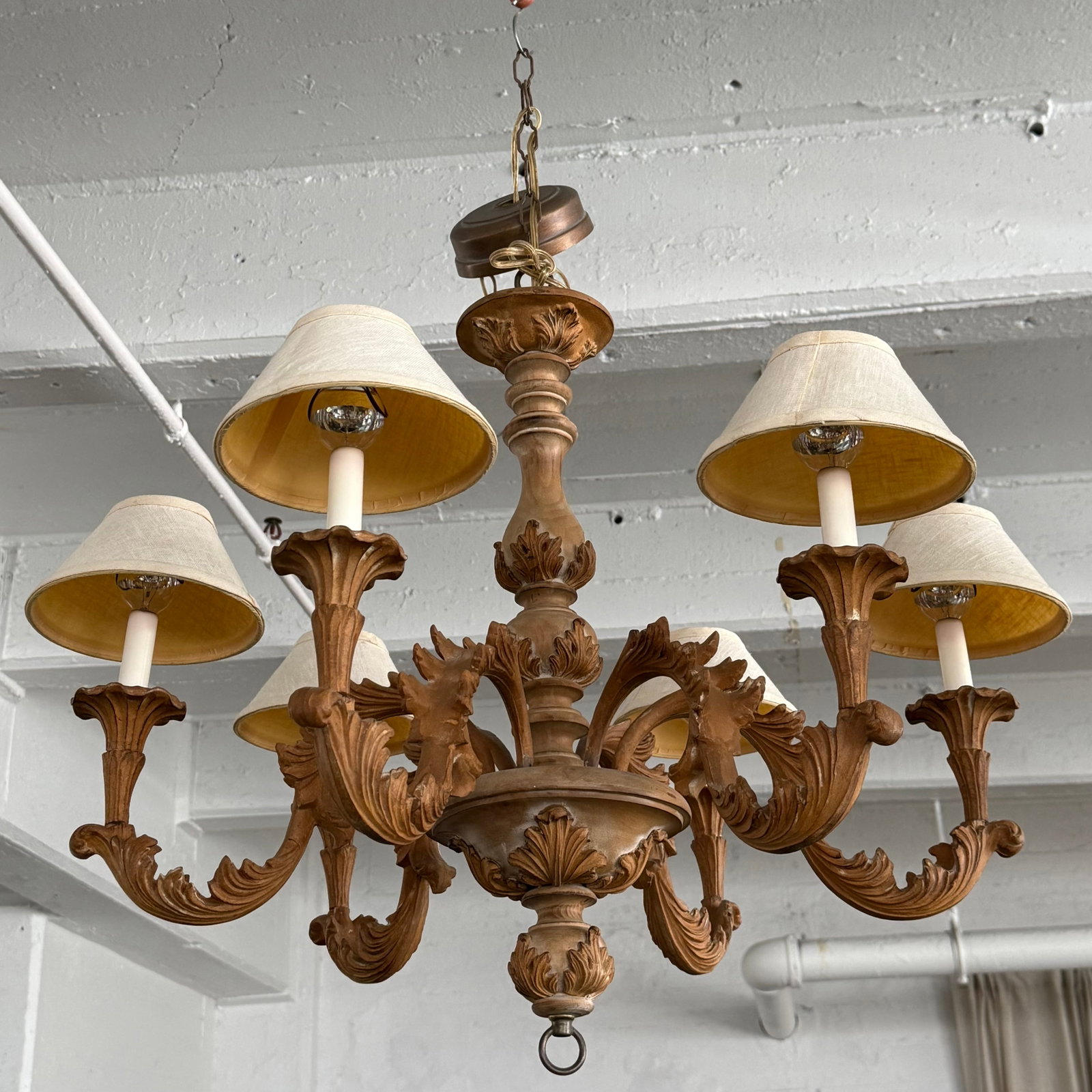 Late 20th Century Italian Baroque Style Carved Wood 6-Arm Chandelier - 2