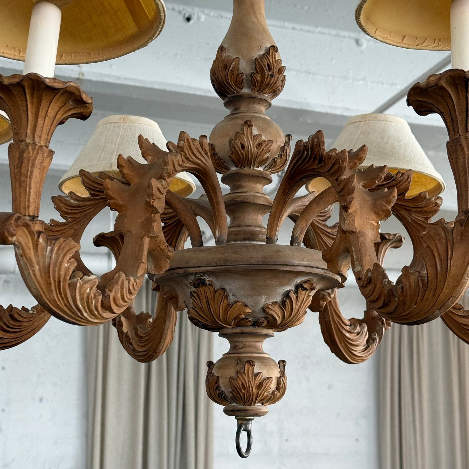 Late 20th Century Italian Baroque Style Carved Wood 6-Arm Chandelier - 4