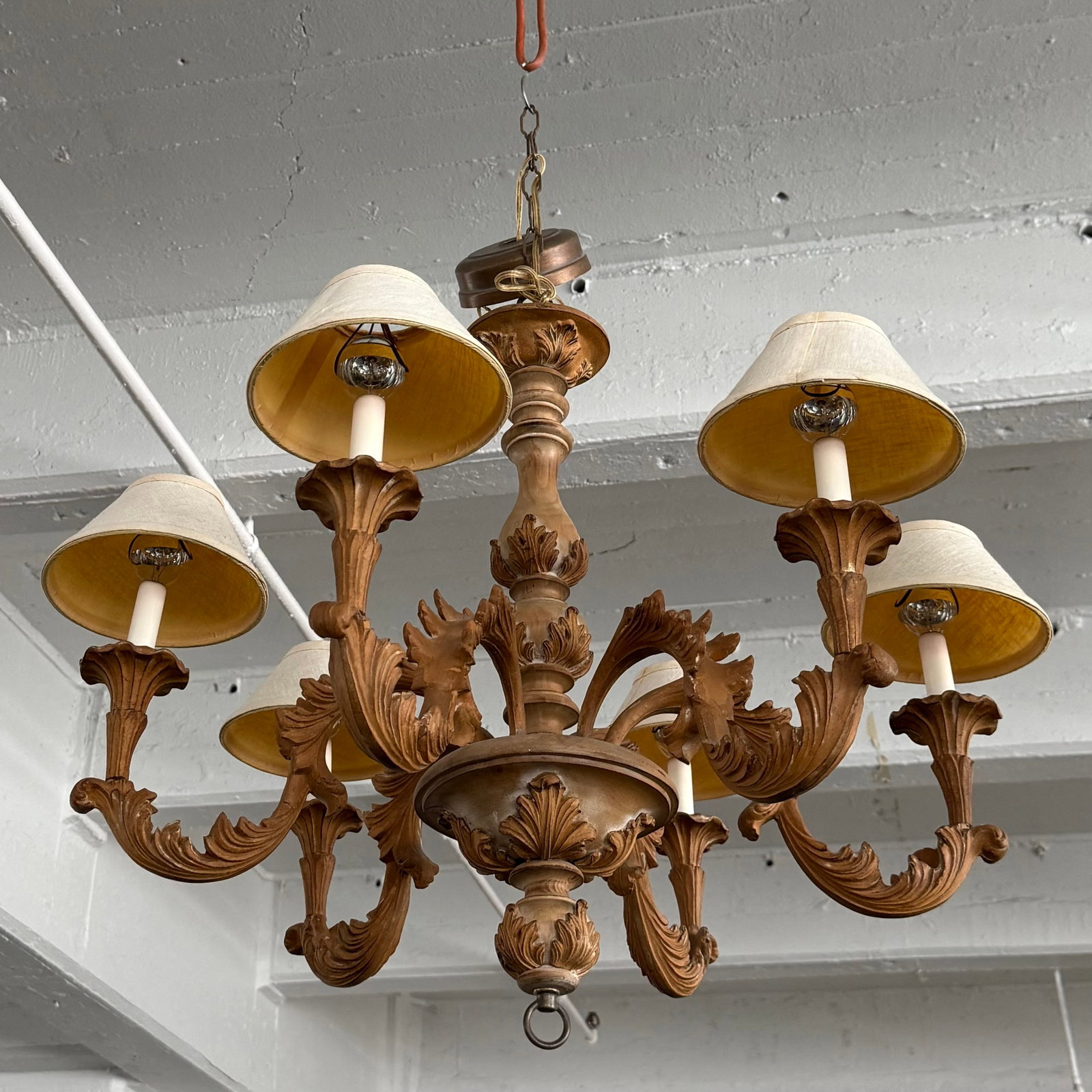 Late 20th Century Italian Baroque Style Carved Wood 6-Arm Chandelier - 5