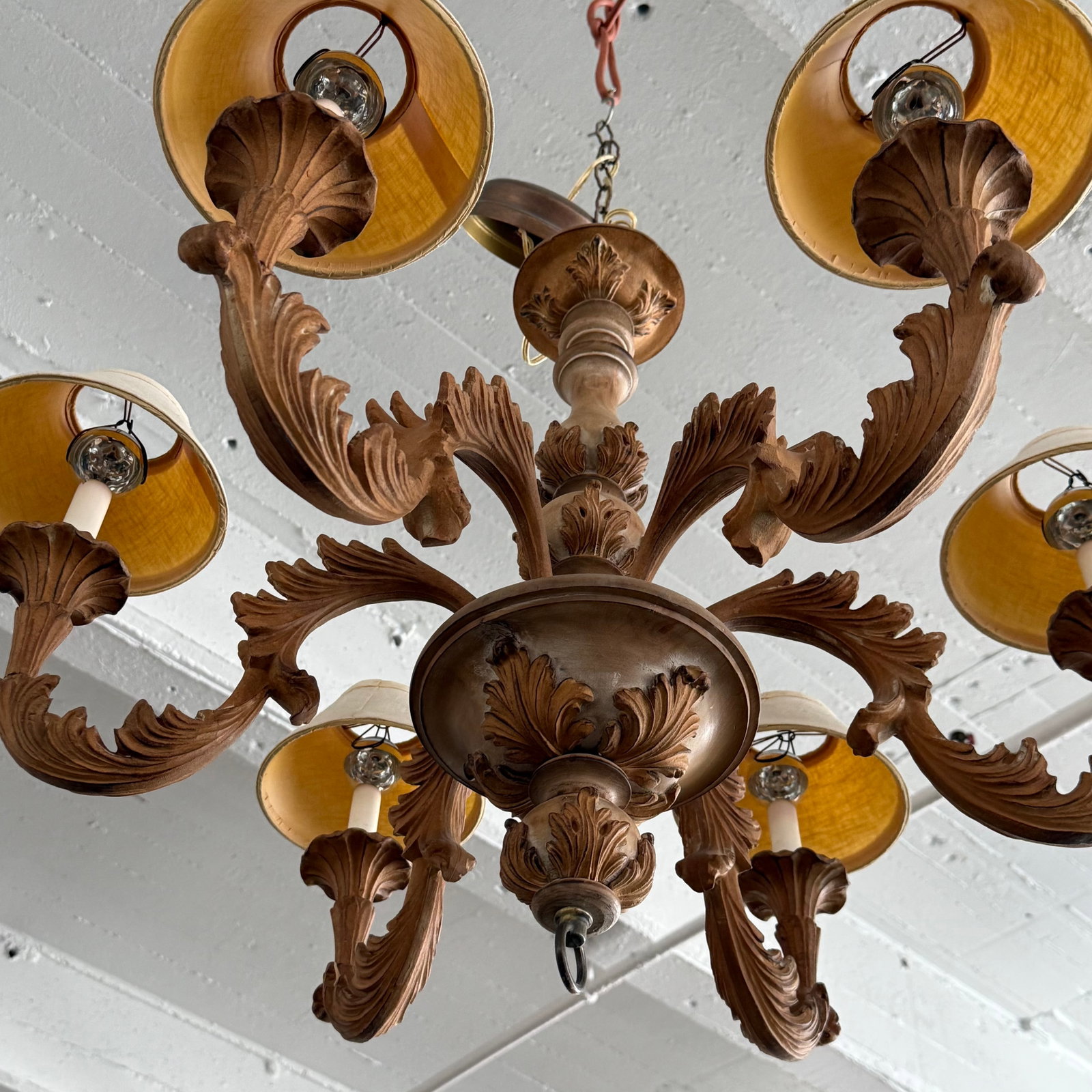 Late 20th Century Italian Baroque Style Carved Wood 6-Arm Chandelier - 8