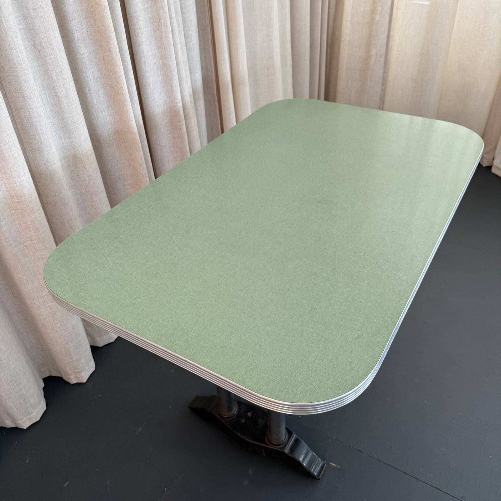 Mid 20th Century Art Deco Revival Sage Green Dinette Pedestal Dining Table - 5