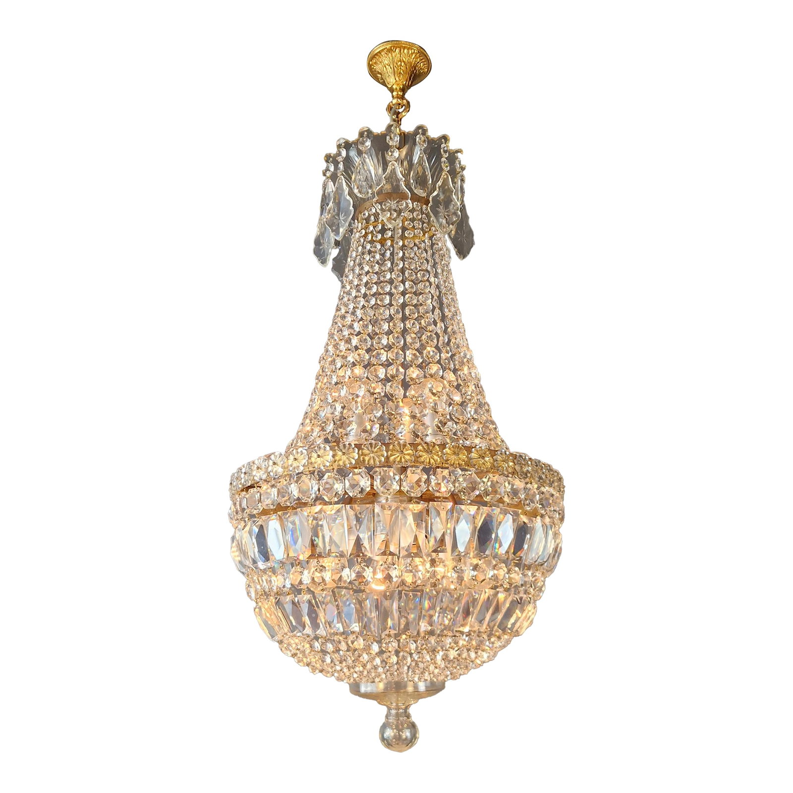 Antique French Empire Crystal Basket Chandelier Brass and Cut Crystal Closed (1 of 9)